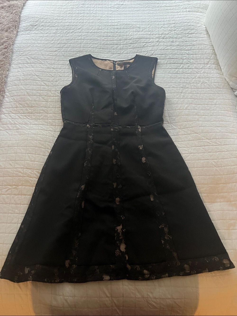 BCBGMaxAzria Marae Black Lace-Trim Fit-and-Flare Dress